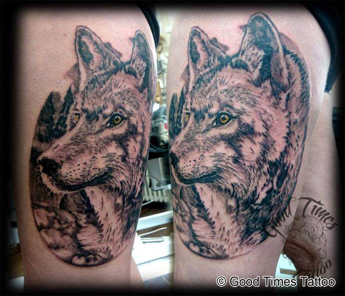 Wolf Portrait Tattoo von Good Times Tattoo Philippsthal